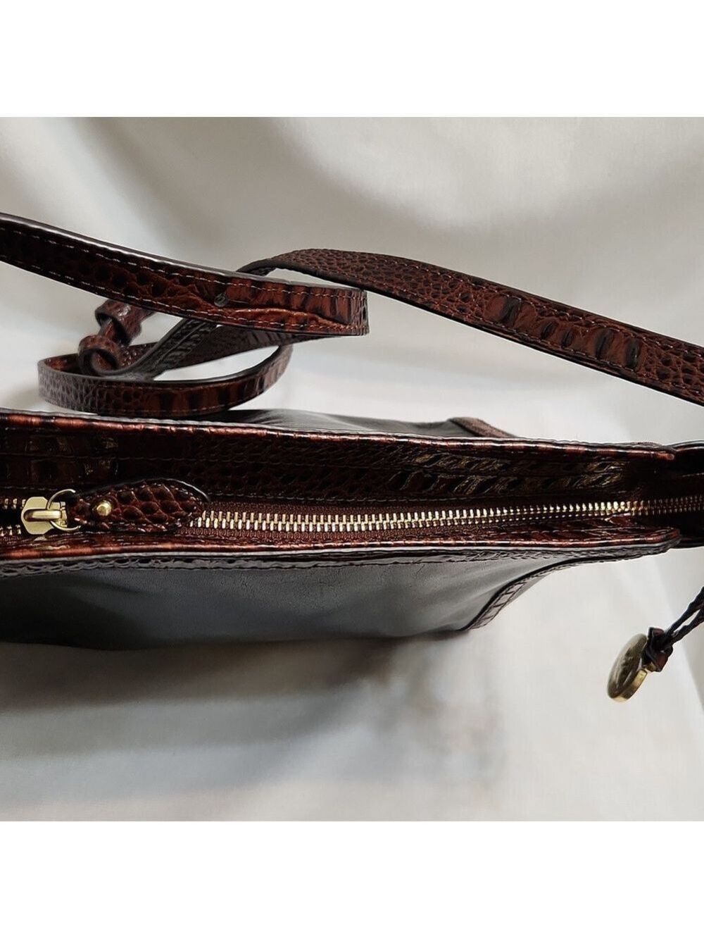 Brahmin Tuscan Tri-texture Carina Black Brown Leather Shoulder Bag - Picture 15 of 15